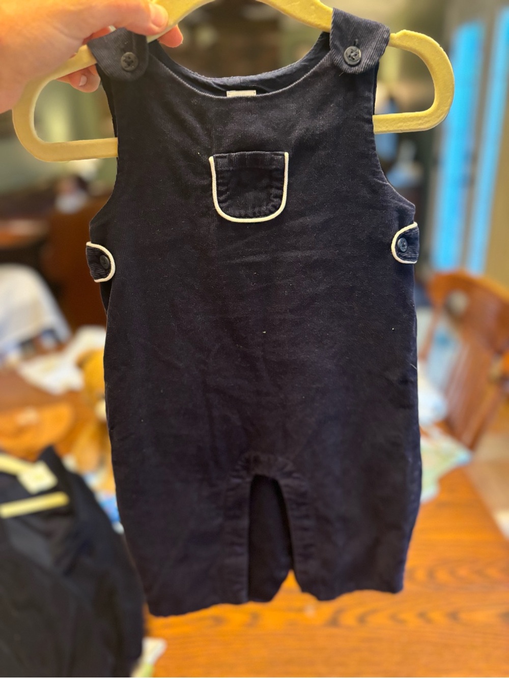 Janie and Jack Navy One-Piece Overalls with White Trim